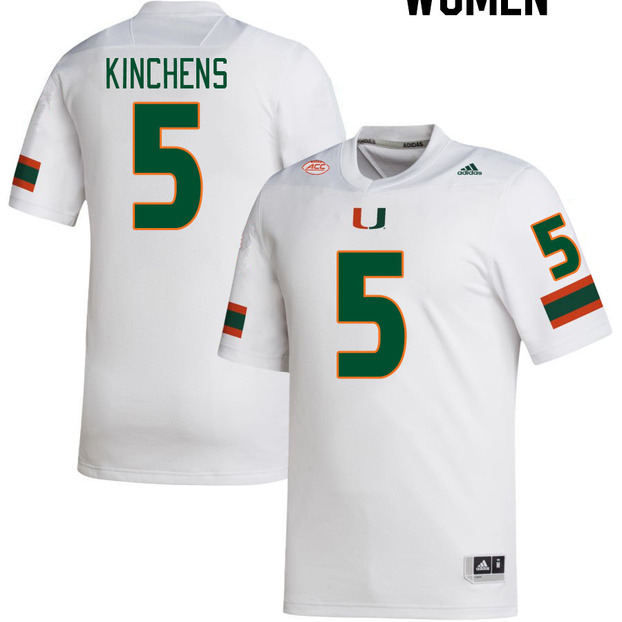 Women #5 Kamren Kinchens Miami Hurricanes College Football Jerseys Stitched-White - Click Image to Close